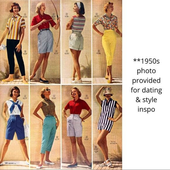 VINTAGE 1950s early 1960s Baroque Floral High Waist Long Walking Shorts 6 8 S M - Picture 11 of 16